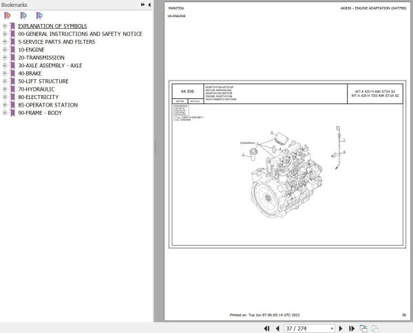 Manitou MT X 420 H 49K ST3A S2 MT X 420 H TSS 49K ST3A S2 Parts Catalog 647799