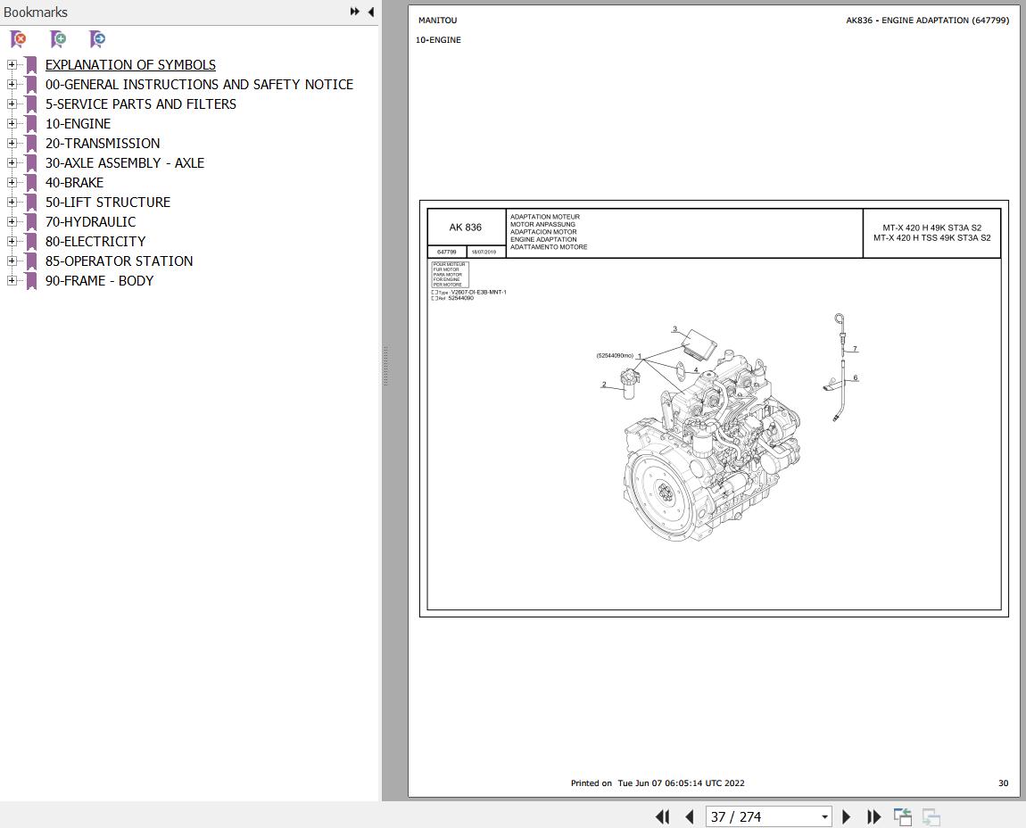 Manitou MT X 420 H 49K ST3A S2 MT X 420 H TSS 49K ST3A S2 Parts Catalog 647799