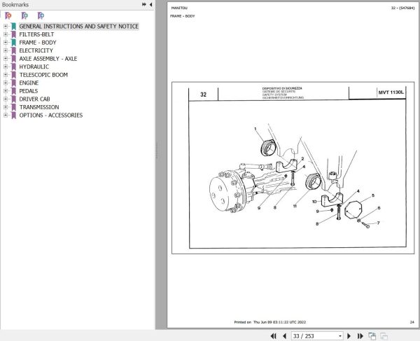 Manitou MVT 1130 L COMFORT LINE MOT 1004 42 USA Parts Catalog 547684