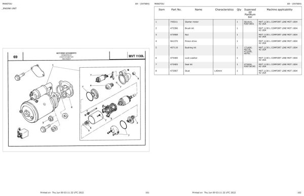 Manitou MVT 1130 L COMFORT LINE MOT 1004 42 USA Parts Catalog 547684 1