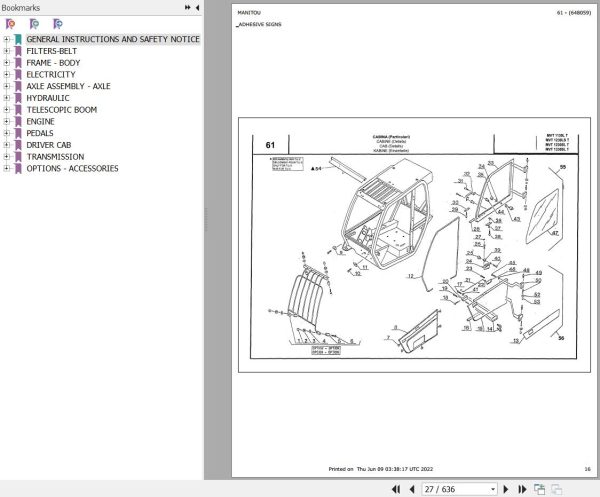 Manitou MVT 1130 L TURBO COMFORT LINE MOT 1004 40T Parts Catalog 648059