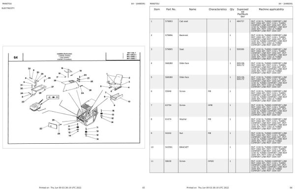 Manitou MVT 1130 L TURBO COMFORT LINE MOT 1004 40T Parts Catalog 648059 1