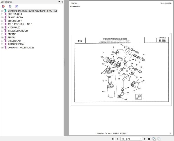 Manitou MVT 1330 SL TURBO COMFORT LINE MOT 1004 40T Parts Catalog 648059