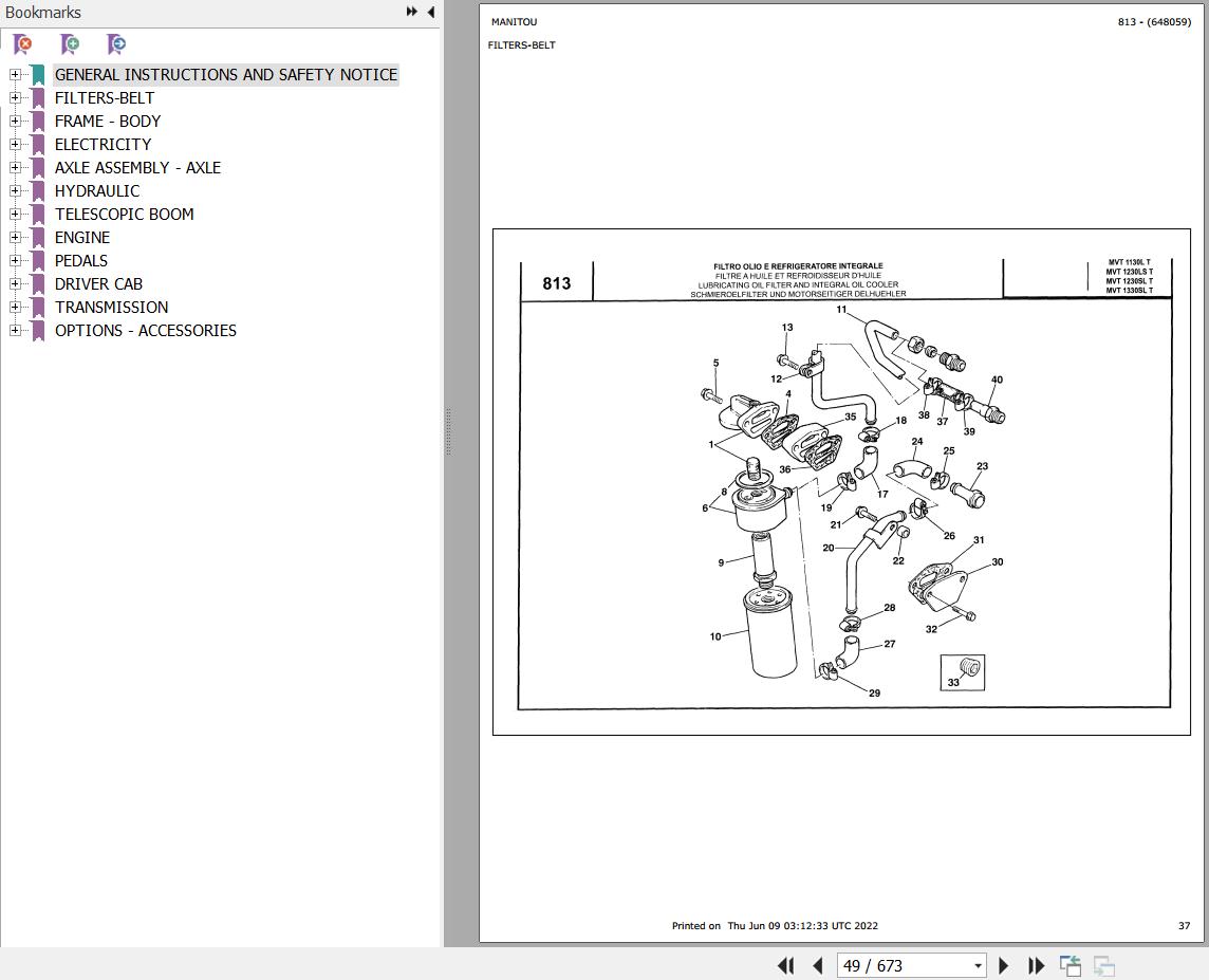Manitou MVT 1330 SL TURBO COMFORT LINE MOT 1004 40T Parts Catalog 648059