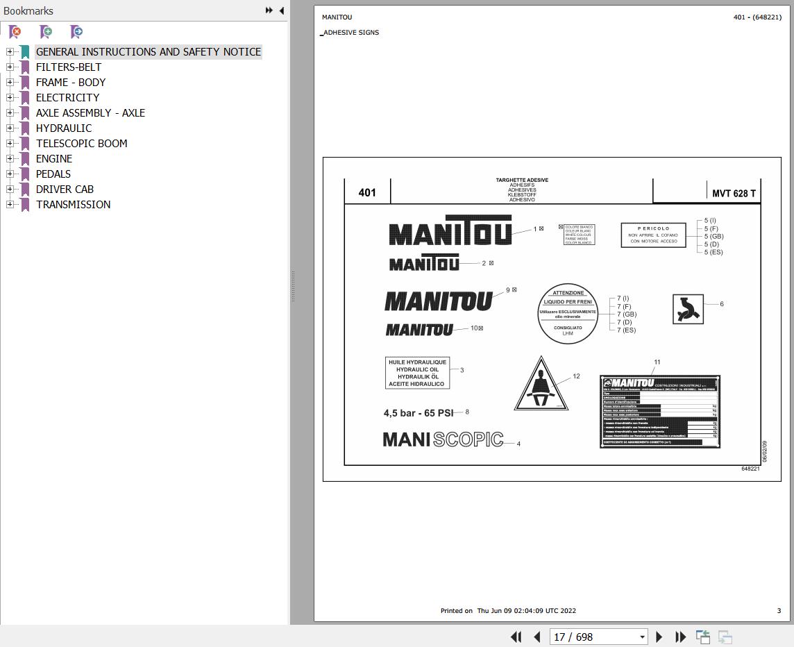 Manitou MVT 628 REXROTH COMFORT LINE MOT 1104C 44T E2 Parts Catalog 648221