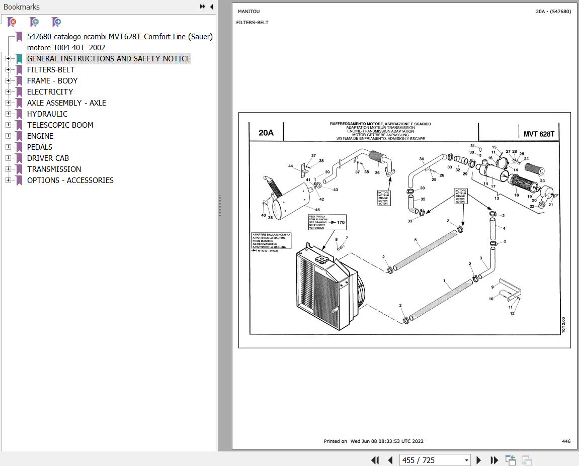 Manitou MVT 628 TURBO SAUER COMFORT LINE MOT 1004 40T Parts Catalog 547680