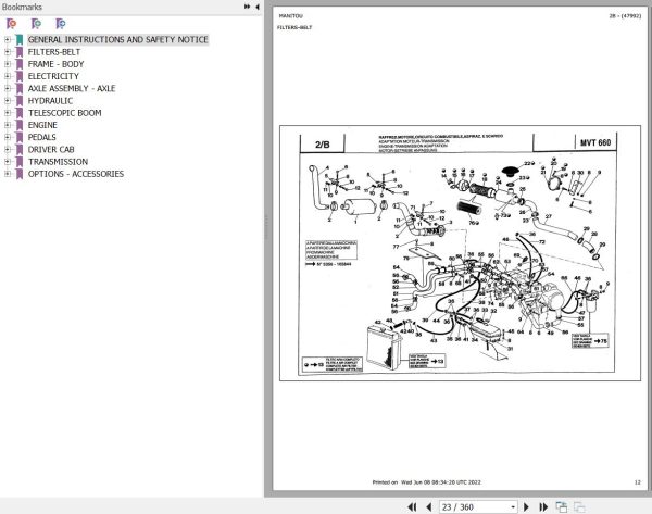 Manitou MVT 660 TURBO MOT 1004 4T Parts Catalog 47992