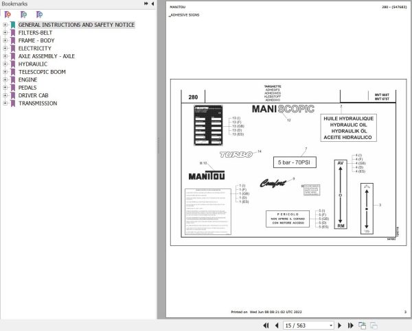 Manitou MVT 665 TURBO COMFORT LINE MOT 1004 40T Parts Catalog 547683