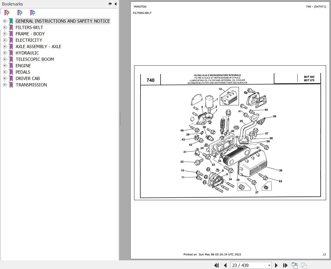 Manitou MVT 665 TURBO COMFORT LINE MOT 1004 4T Parts Catalog 547471