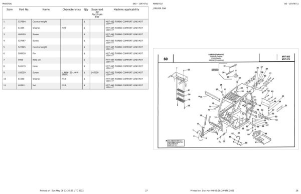 Manitou MVT 665 TURBO COMFORT LINE MOT 1004 4T Parts Catalog 547471 1