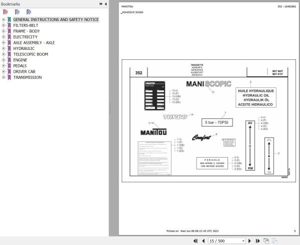 Manitou MVT 665 TURBO COMFORT LINE MOT 1104C 44TA E2 Parts Catalog 648280