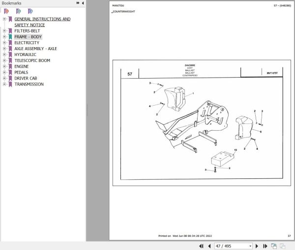 Manitou MVT 675 TURBO COMFORT LINE MOT 1104C 44TA E2 Parts Catalog 648280