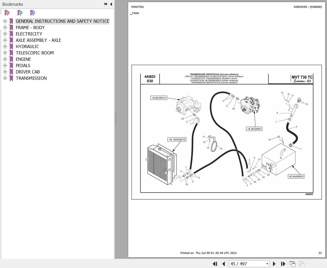 Manitou MVT 730 TURBO COMPACT EVOLUTION S2 E3 Parts Catalog 648600