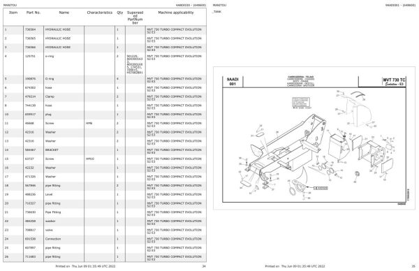 Manitou MVT 730 TURBO COMPACT EVOLUTION S2 E3 Parts Catalog 648600 1