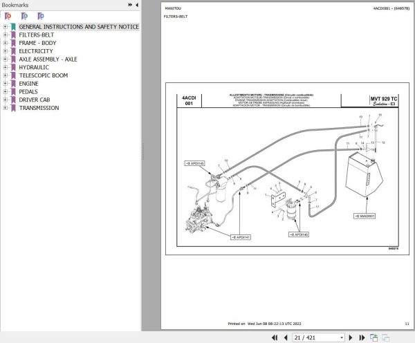 Manitou MVT 929 TURBO COMPACT EVOLUTION E3 Parts Catalog 648578