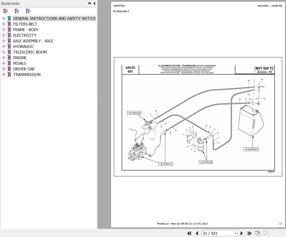 Manitou MVT 929 TURBO COMPACT EVOLUTION E3 Parts Catalog 648578