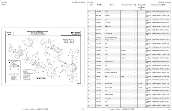 Manitou MVT 929 TURBO COMPACT EVOLUTION E3 Parts Catalog 648578 1