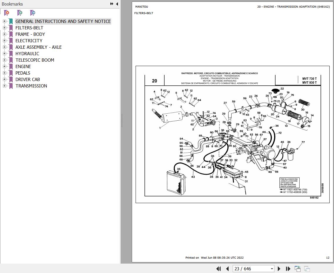 Manitou MVT 930 TURBO COMFORT LINE MOT 1004 40T Parts Catalog 648162