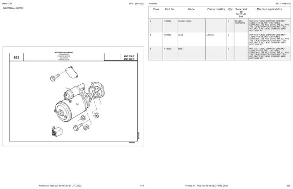 Manitou MVT 930 TURBO COMFORT LINE MOT 1004 40T Parts Catalog 648162 1