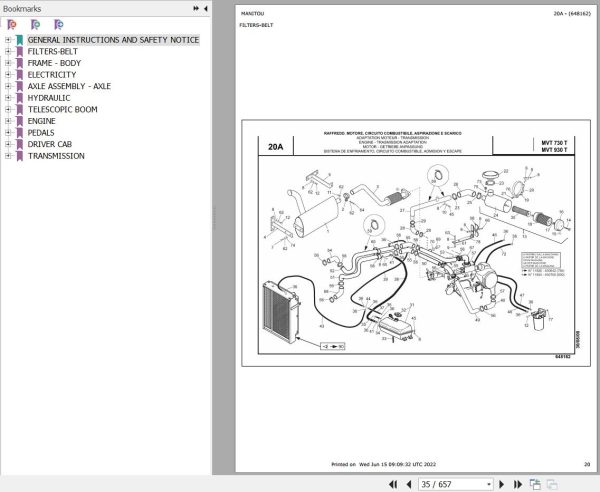 Manitou MVT 930 TURBO COMFORT LINE MOT 1104C 44T E2 Parts Catalog 648162