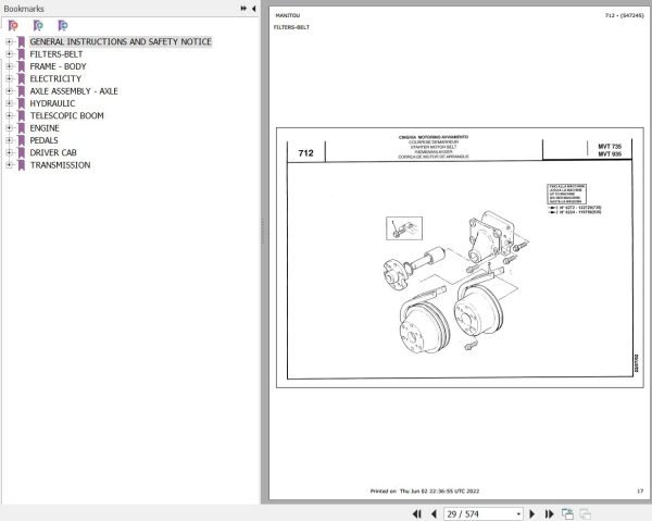 Manitou MVT 935 TURBO COMFORT LINE MOT 1004 4 Parts Catalog 547245