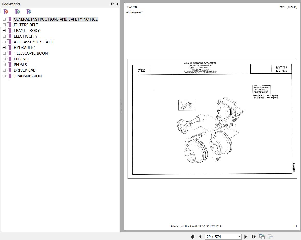 Manitou MVT 935 TURBO COMFORT LINE MOT 1004 4 Parts Catalog 547245