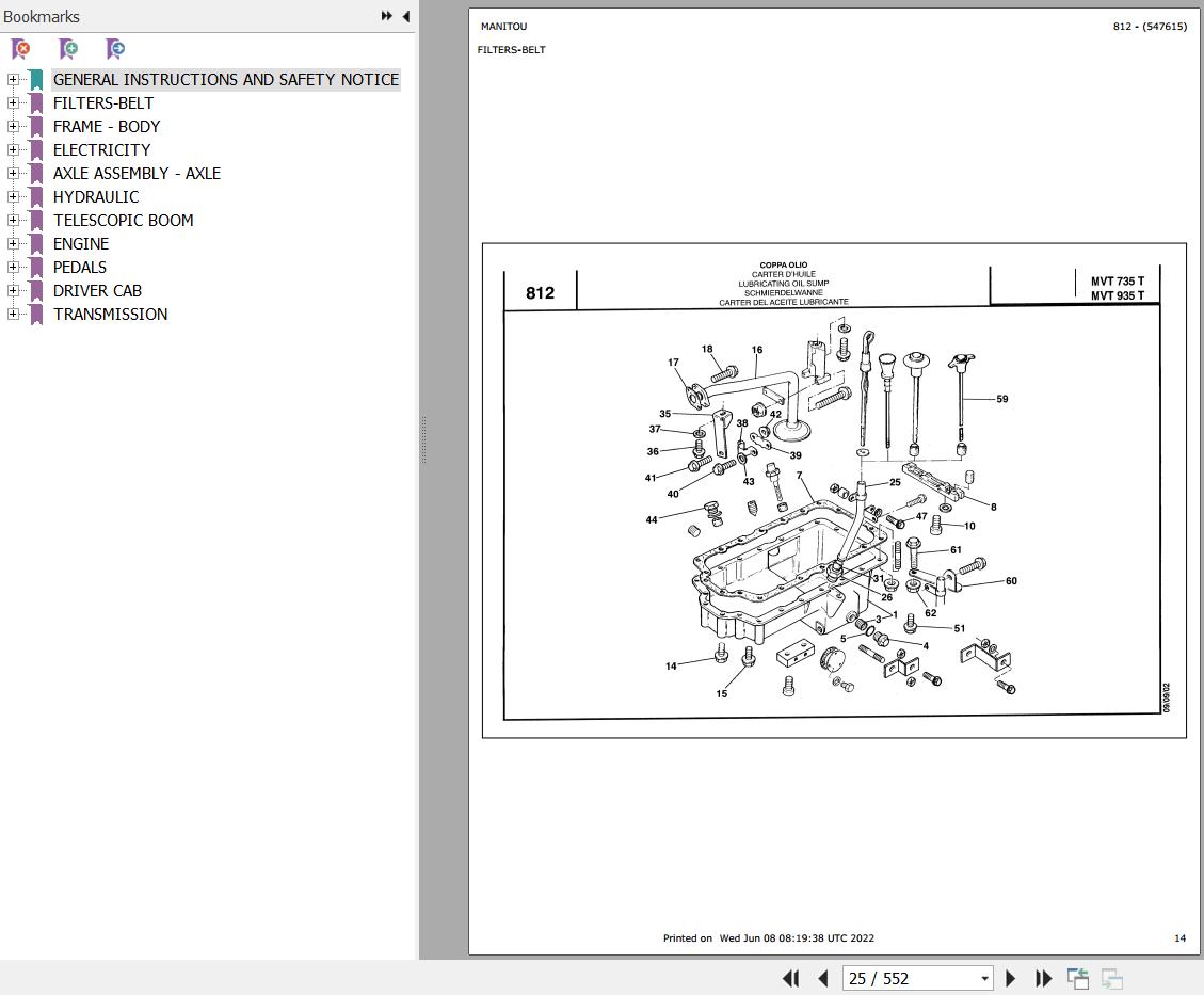 Manitou MVT 935 TURBO COMFORT LINE MOT 1004 4T Parts Catalog 547615