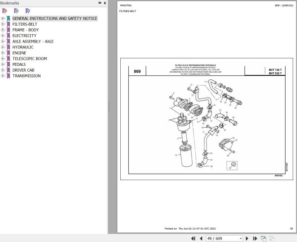 Manitou MVT 935 TURBO COMFORT LINE MOT 1104C 44T E2 Parts Catalog 648162