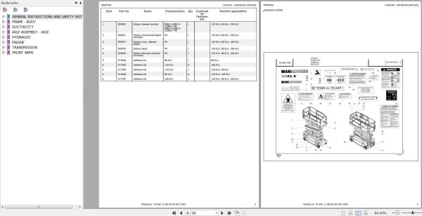 Manitou Platform 100 ELX Parts Catalog 547325