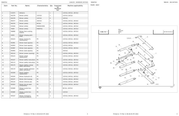 Manitou Platform 100 ELX Parts Catalog 547325 1