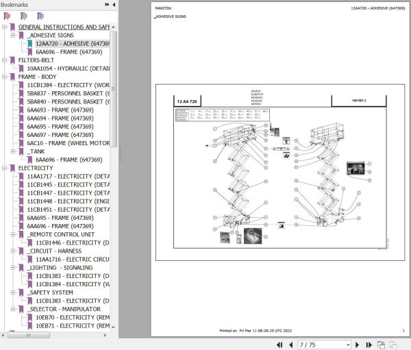 Manitou Platform 100 SEC 2 Parts Catalog 647369
