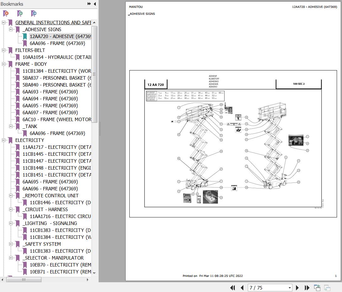 Manitou Platform 100 SEC 2 Parts Catalog 647369