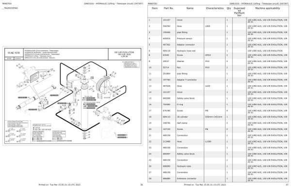 Manitou Platform 100 VJR EVOLUTION to VJR 26 Parts Catalog 547397 1