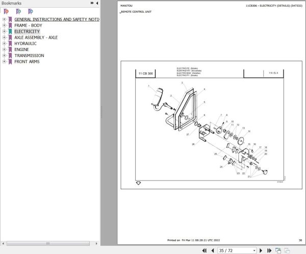 Manitou Platform 110 ELX Parts Catalog 547332