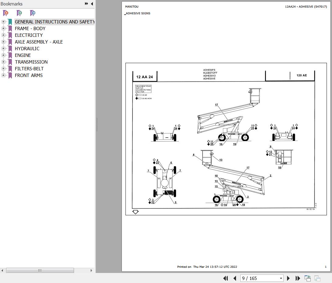 Manitou Platform 120 AE Parts Catalog 547017