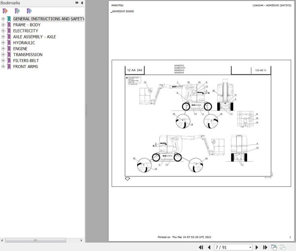 Manitou Platform 120 AETJ DOUBLE MANIPULATEUR Parts Catalog 547372