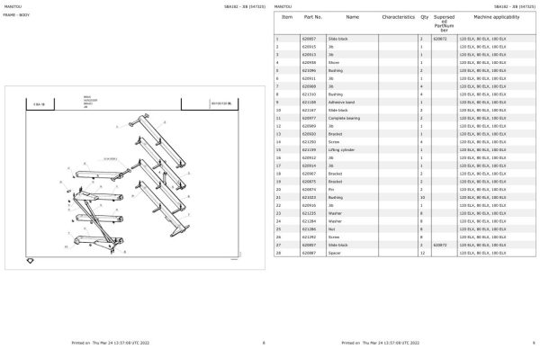Manitou Platform 120 ELX Parts Catalog 547325 1