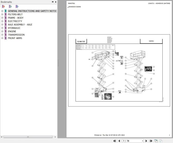 Manitou Platform 120 SE 2 Parts Catalog 647369