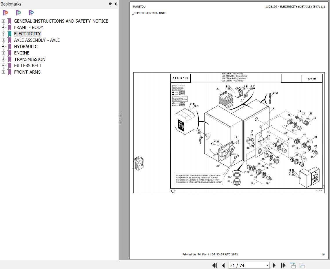 Manitou Platform 120 TH Parts Catalog 547111