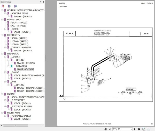 Manitou Platform 120 TM Parts Catalog 547021