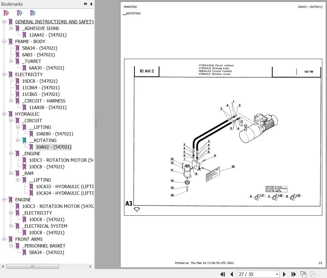Manitou Platform 120 TM Parts Catalog 547021