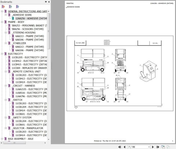 Manitou Platform 120 XEL Parts Catalog 547349