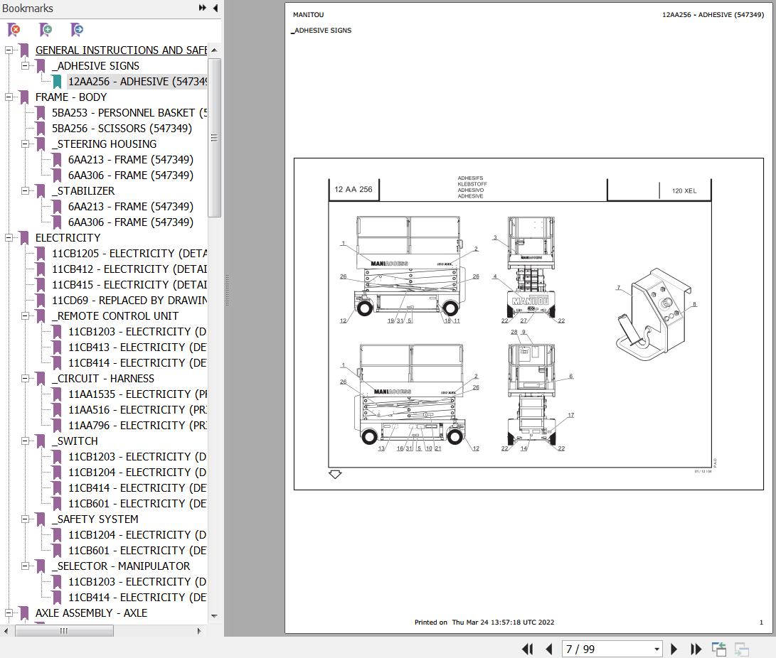 Manitou Platform 120 XEL Parts Catalog 547349
