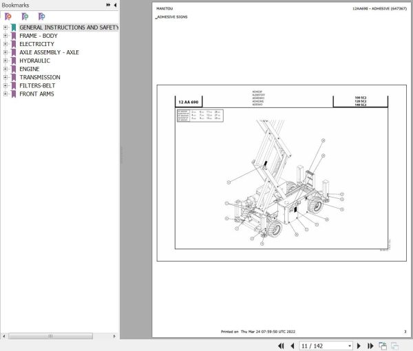 Manitou Platform 140 SC2 Parts Catalog 647367