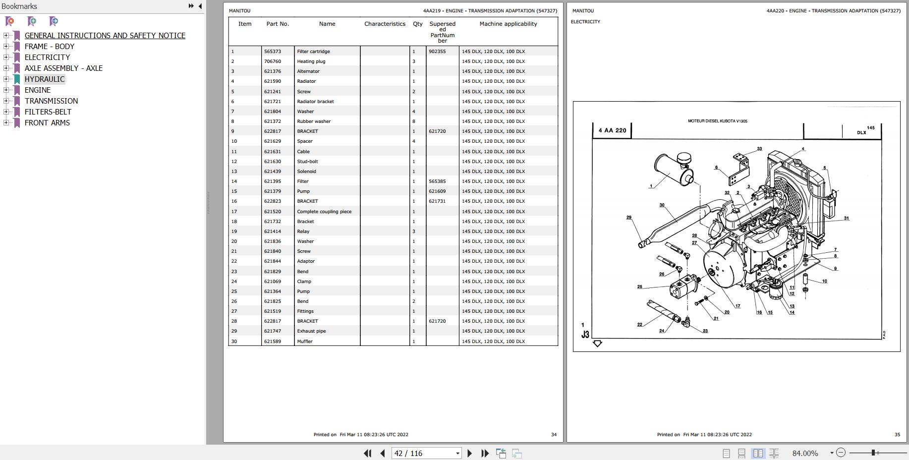 Manitou Platform 145 DLX Parts Catalog 547327