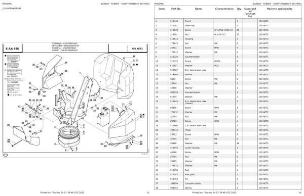 Manitou Platform 150 AET2 Parts Catalog 547346 1