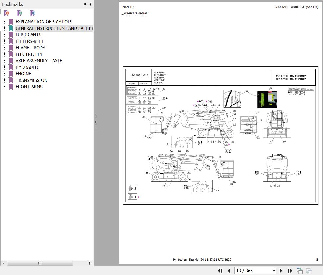 Manitou Platform 150 AETJL BI ENERGY Parts Catalog 547393