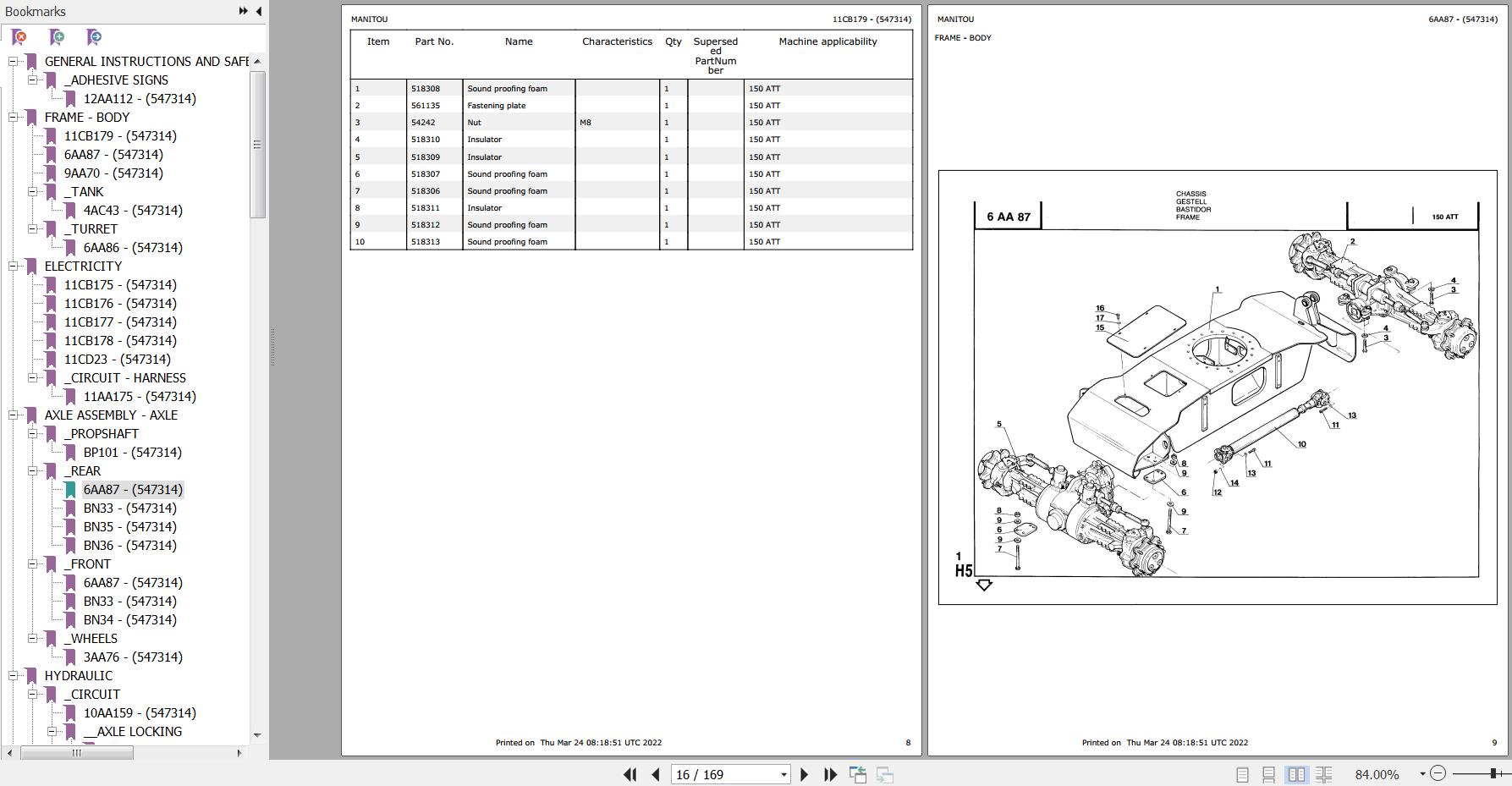 Manitou Platform 150 ATT Parts Catalog 547314