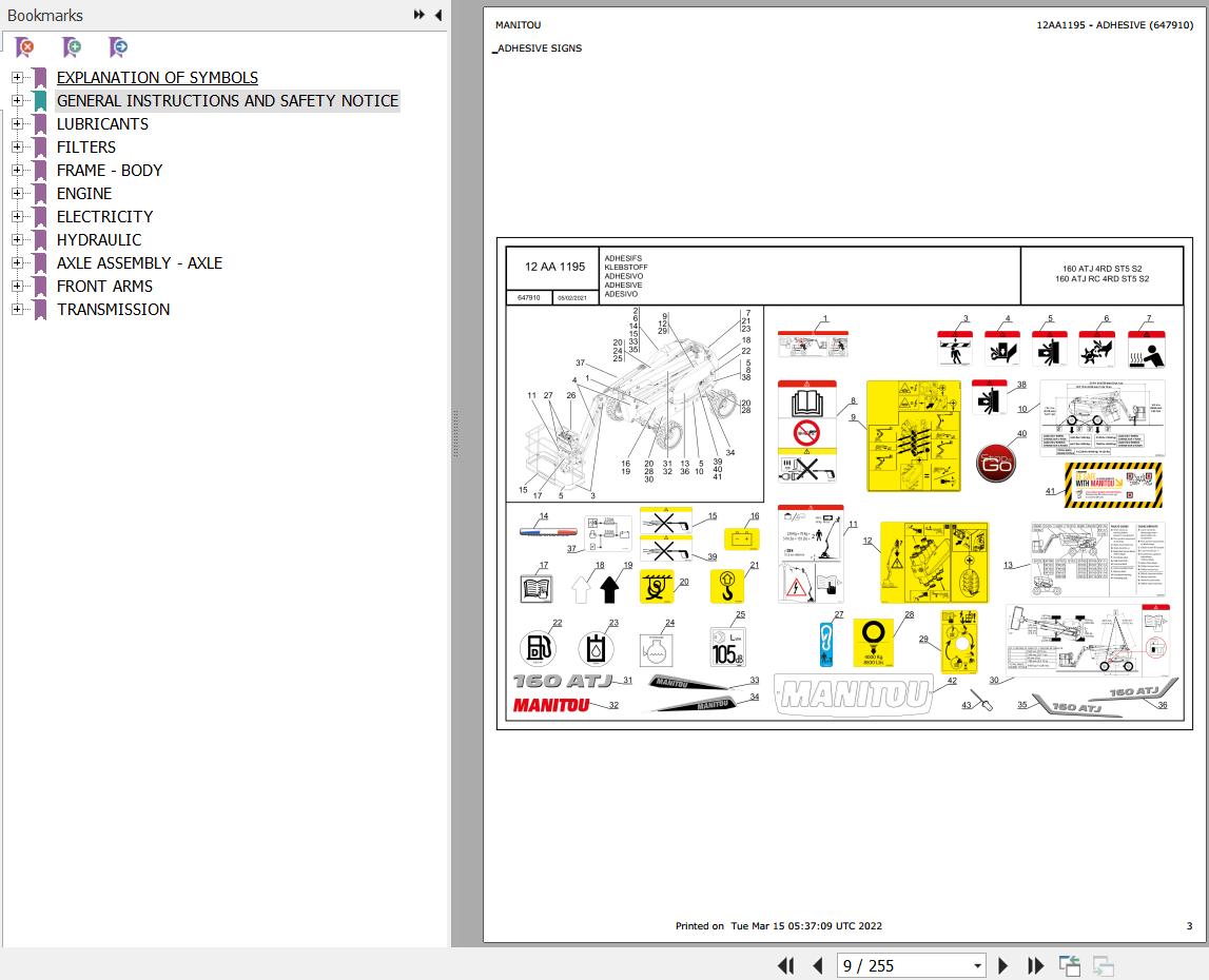 Manitou Platform 160 ATJ 4RD ST5 S2 Parts Catalog 647910