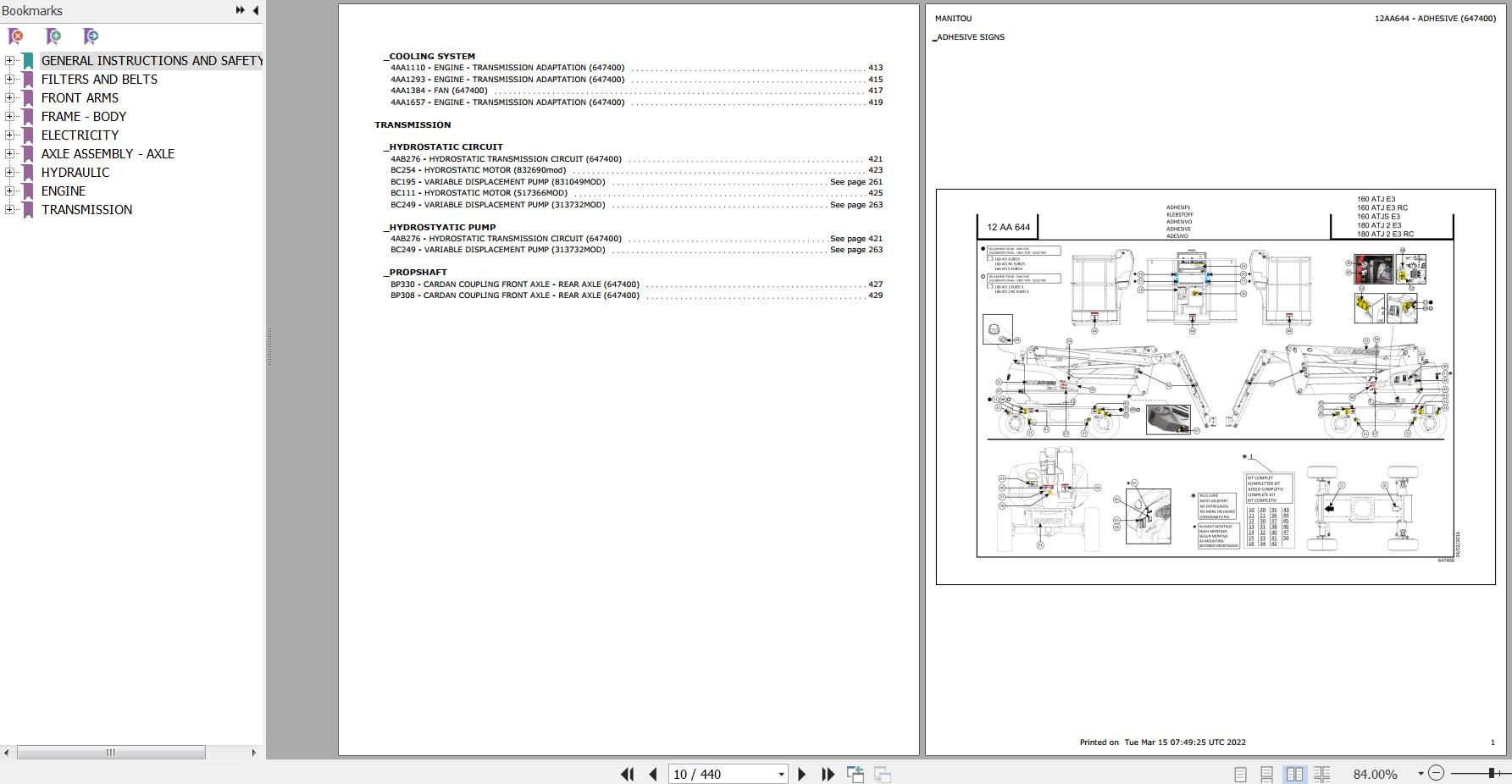 Manitou Platform 160 ATJ E3 Parts Catalog 647400